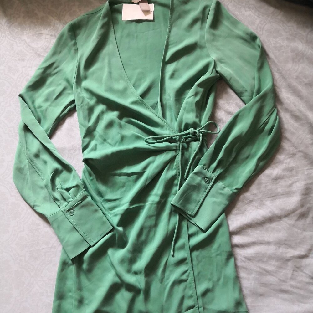 H&M Green Satin Wrap Dress